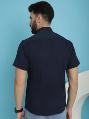 Striped Half Sleeve Casual Shirt for Men's-SF-921Navy