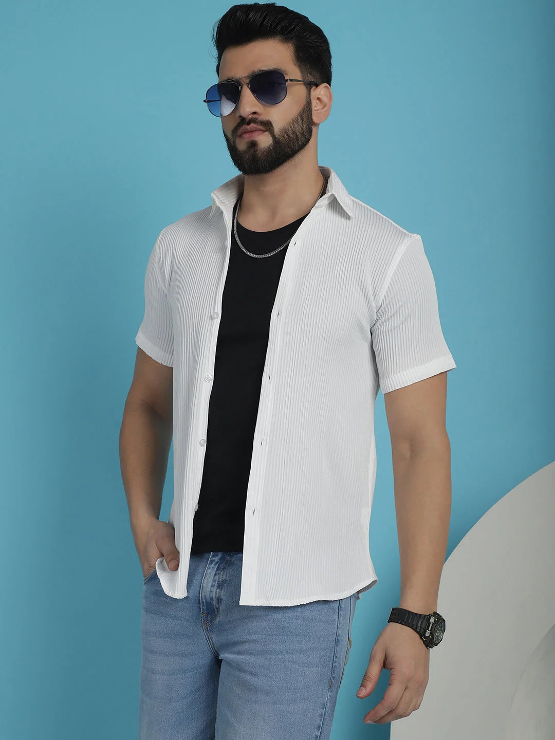 Striped Half Sleeve Mens Shirt - Casual Cotton Shirt