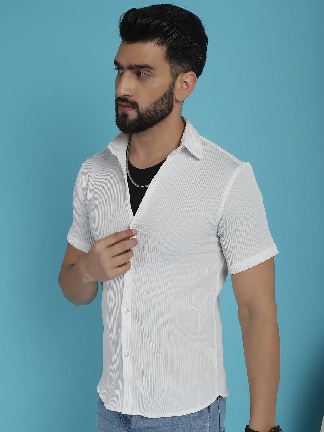 Striped Half Sleeve Mens Shirt - Casual Cotton Shirt