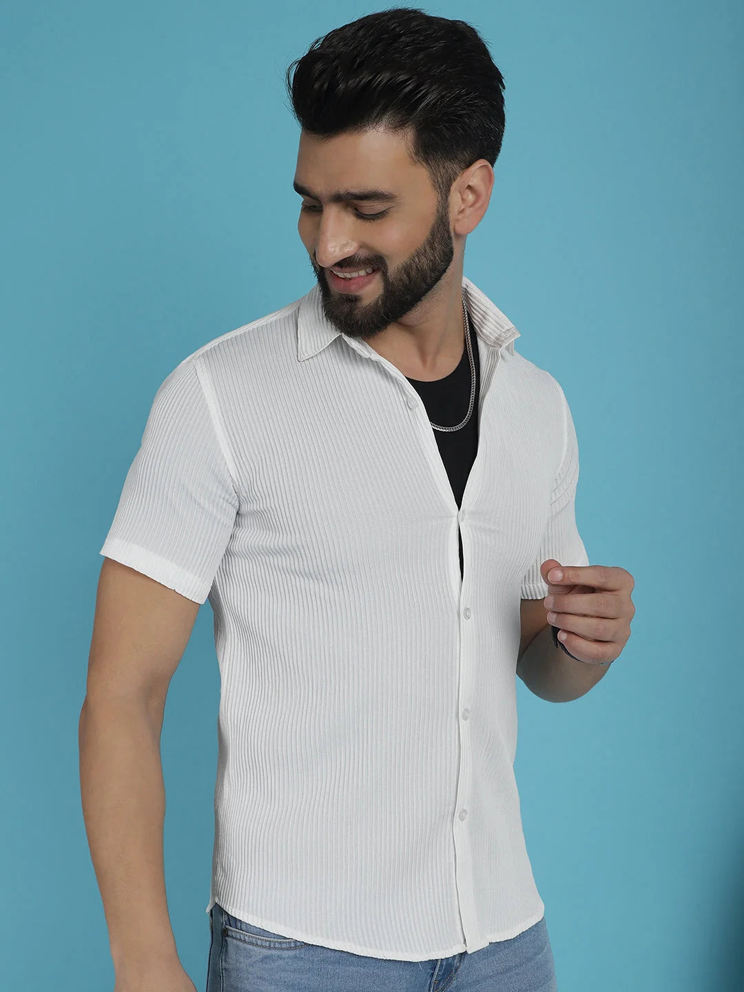 Striped Half Sleeve Mens Shirt - Casual Cotton Shirt