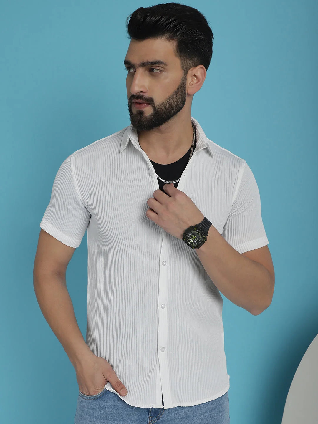 Striped Half Sleeve Mens Shirt - Casual Cotton Shirt