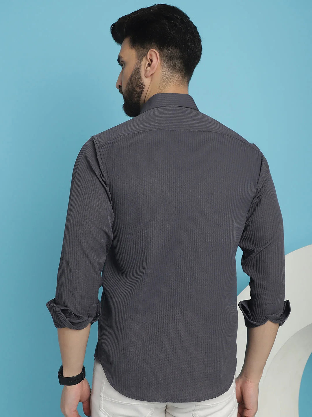 Striped Mens Shirt SF-923Grey - Casual Cotton Shirt
