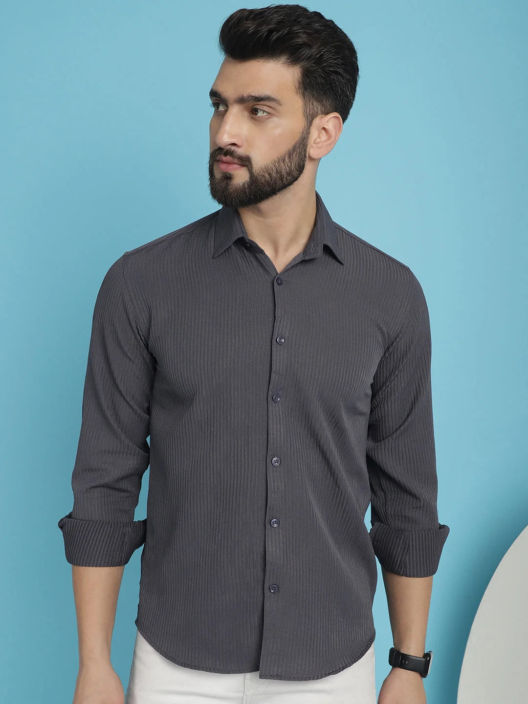 Striped Mens Shirt SF-923Grey - Casual Cotton Shirt