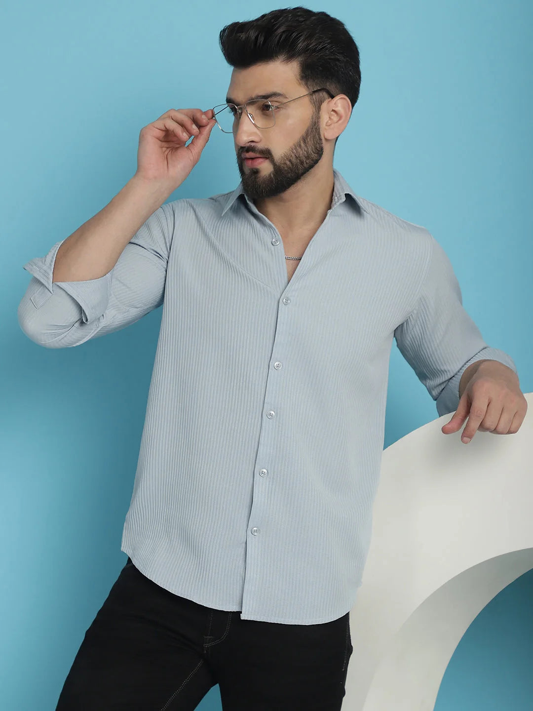 Light Striped Cotton Mens Shirt - Casual Style and Comfort