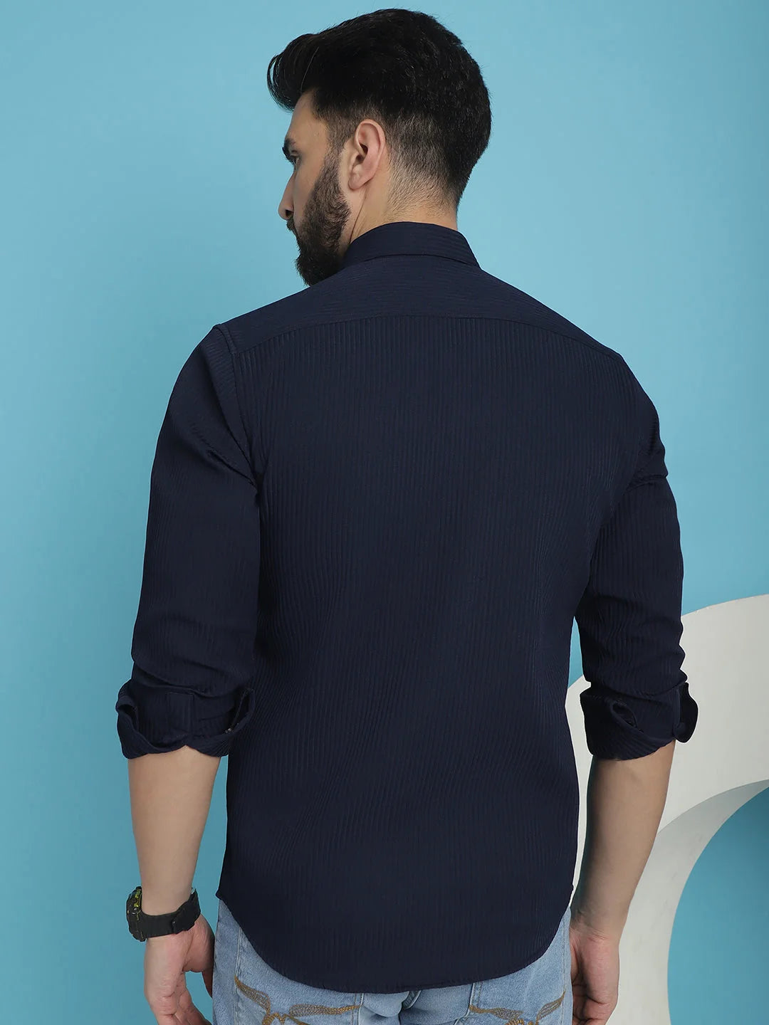 Striped Cotton Mens Shirt-SF-923Q - Casual and Formal Style