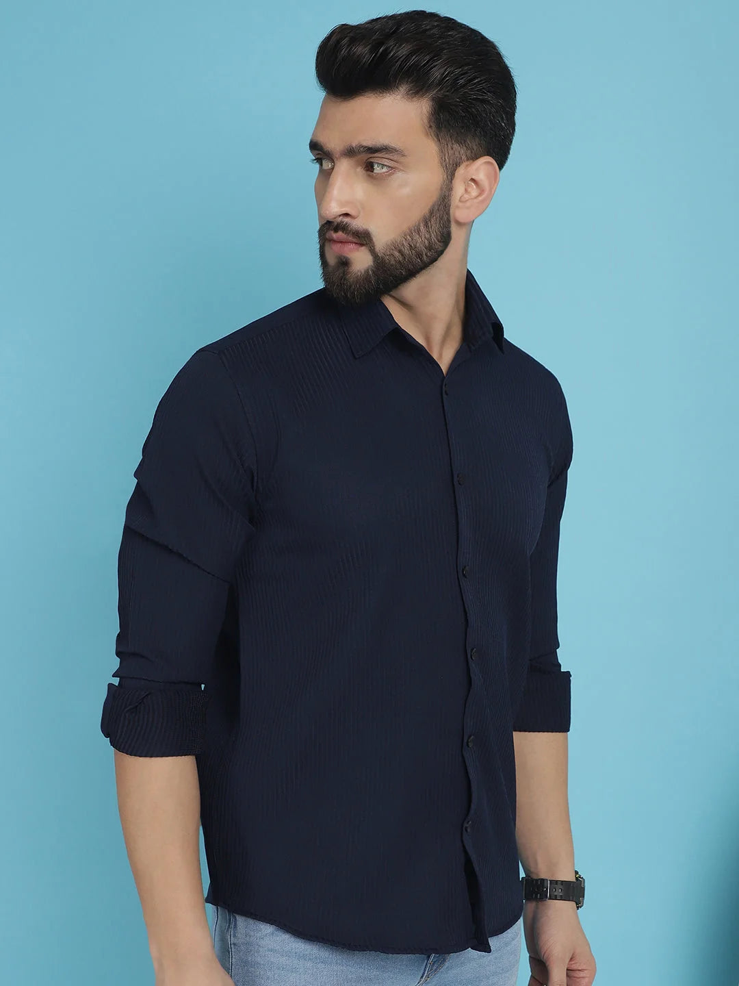 Striped Cotton Mens Shirt-SF-923Q - Casual and Formal Style