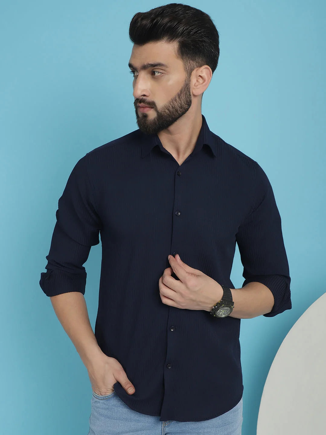 Striped Cotton Mens Shirt-SF-923Q - Casual and Formal Style