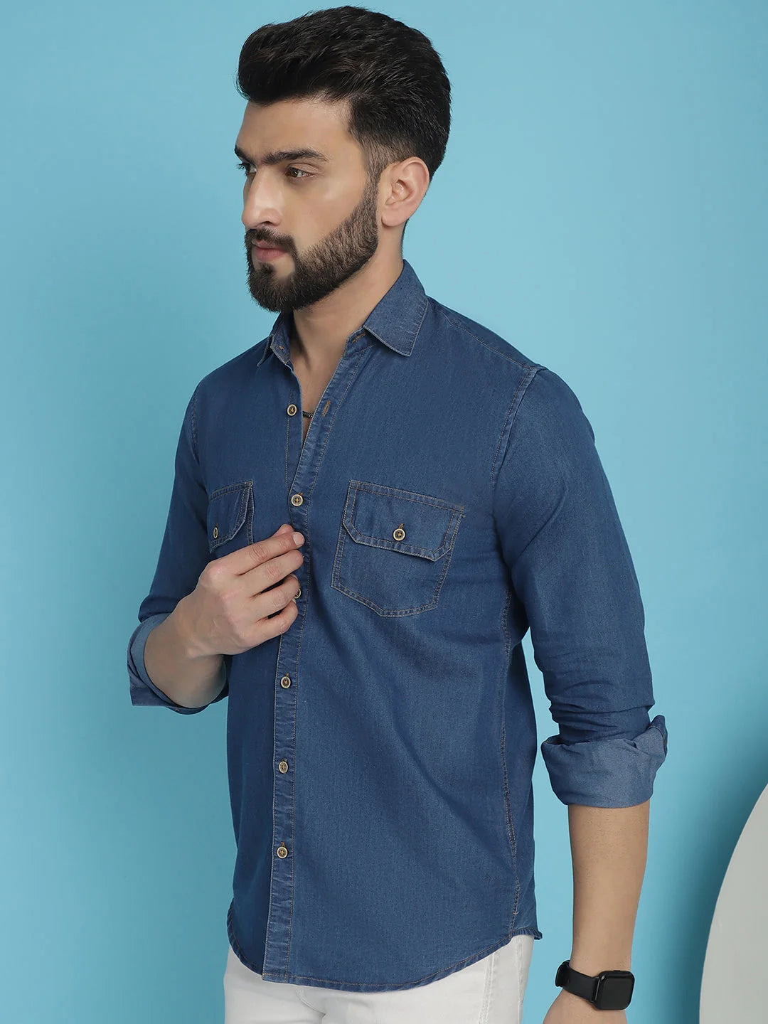 Faded Cotton Denim Mens Shirt - Casual, Stylish & Comfortable