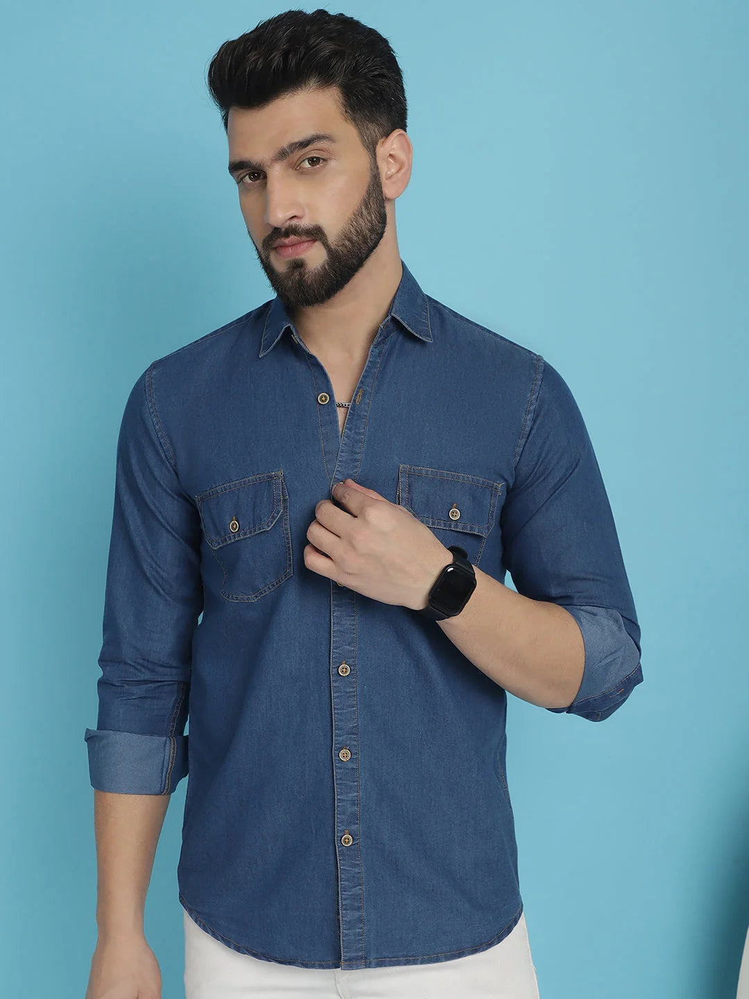 Faded Cotton Denim Mens Shirt - Casual, Stylish & Comfortable