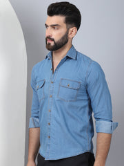 Faded Cotton Denim Casual Shirt-SF-924LIght-Blue