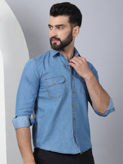 Faded Cotton Denim Casual Shirt-SF-924LIght-Blue
