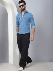 Faded Cotton Denim Casual Shirt-SF-924LIght-Blue