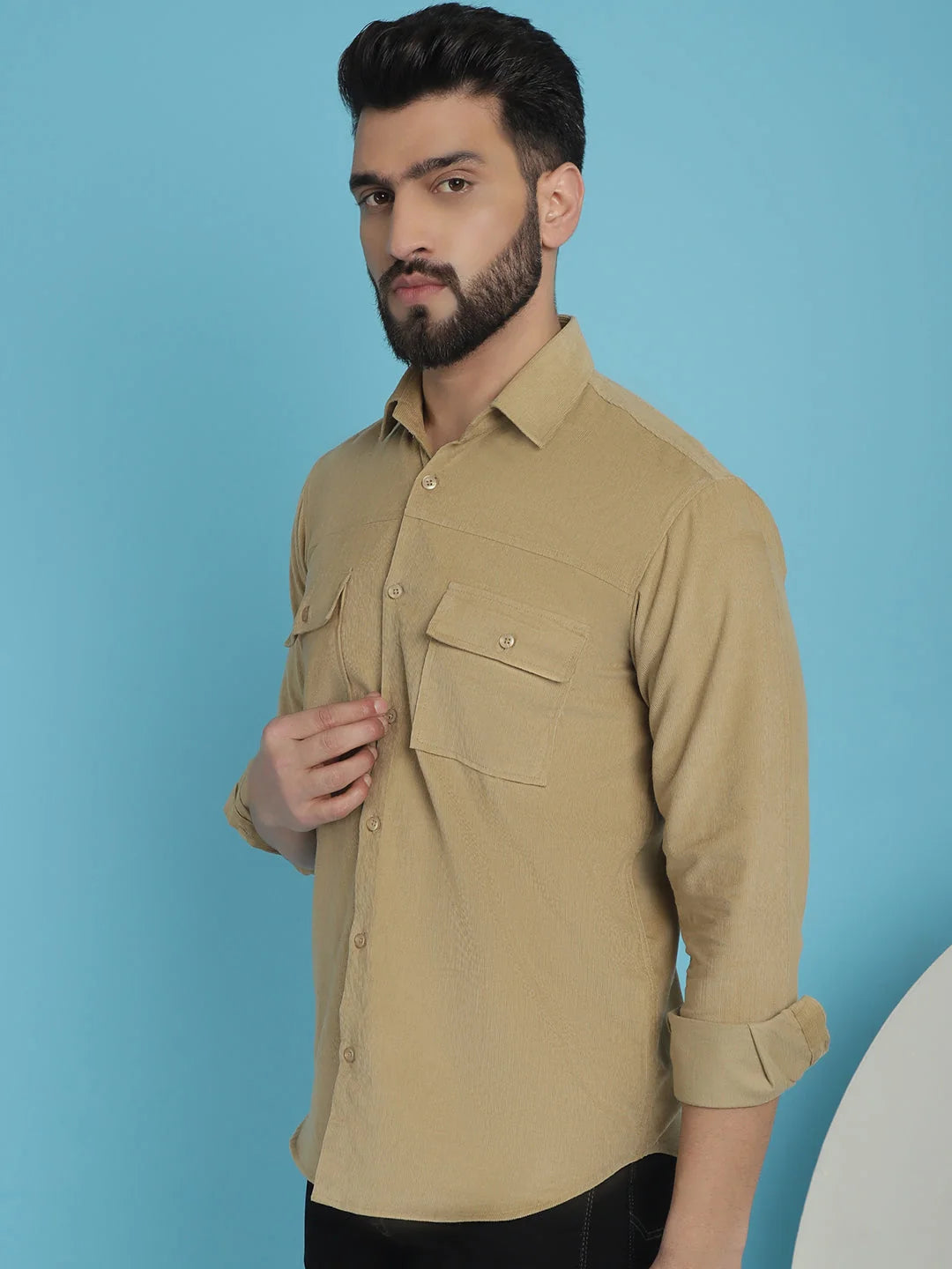 Men's Cotton Corduroy Shirt - Standard Fit, Solid Color (SF-925)