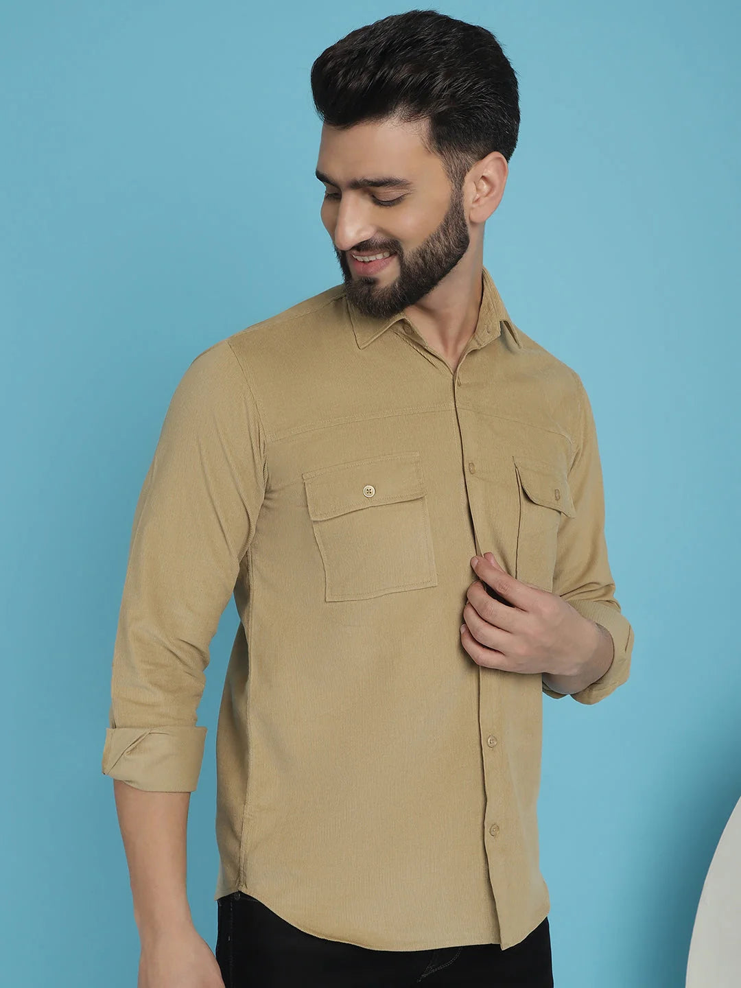 Men's Cotton Corduroy Shirt - Standard Fit, Solid Color (SF-925)