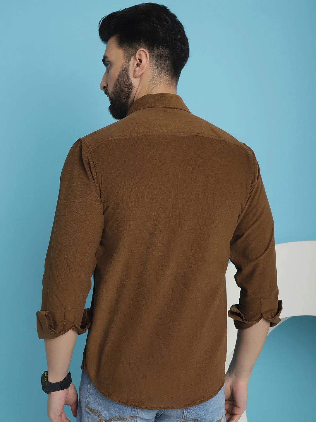 Men's Brown Cotton Shirt - Corduroy, Standard Fit (SF-925Brown)