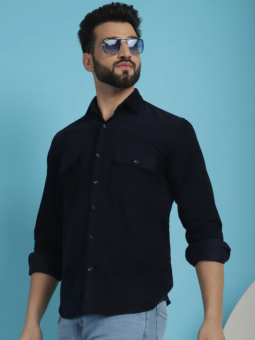 Men Standard Navy Corduroy Cotton Shirt