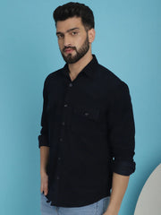 Men Standard Navy Corduroy Cotton Shirt