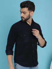 Men Standard Navy Corduroy Cotton Shirt