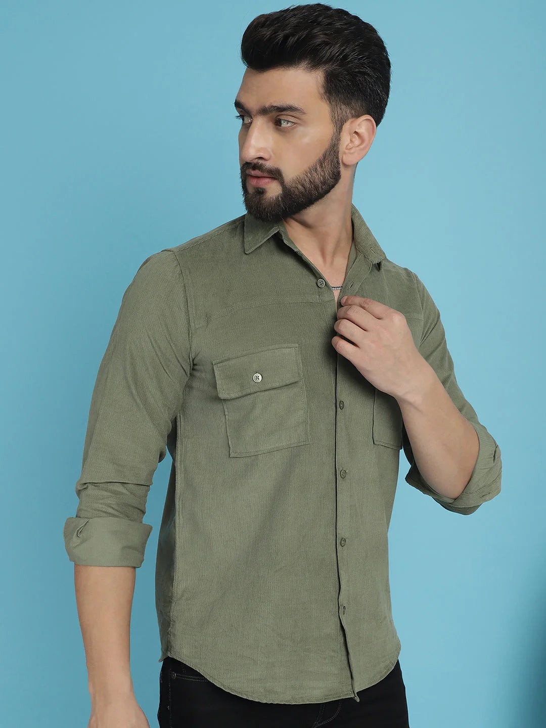 Men's Standard Cotton Shirt - Solid Corduroy Casual Wear