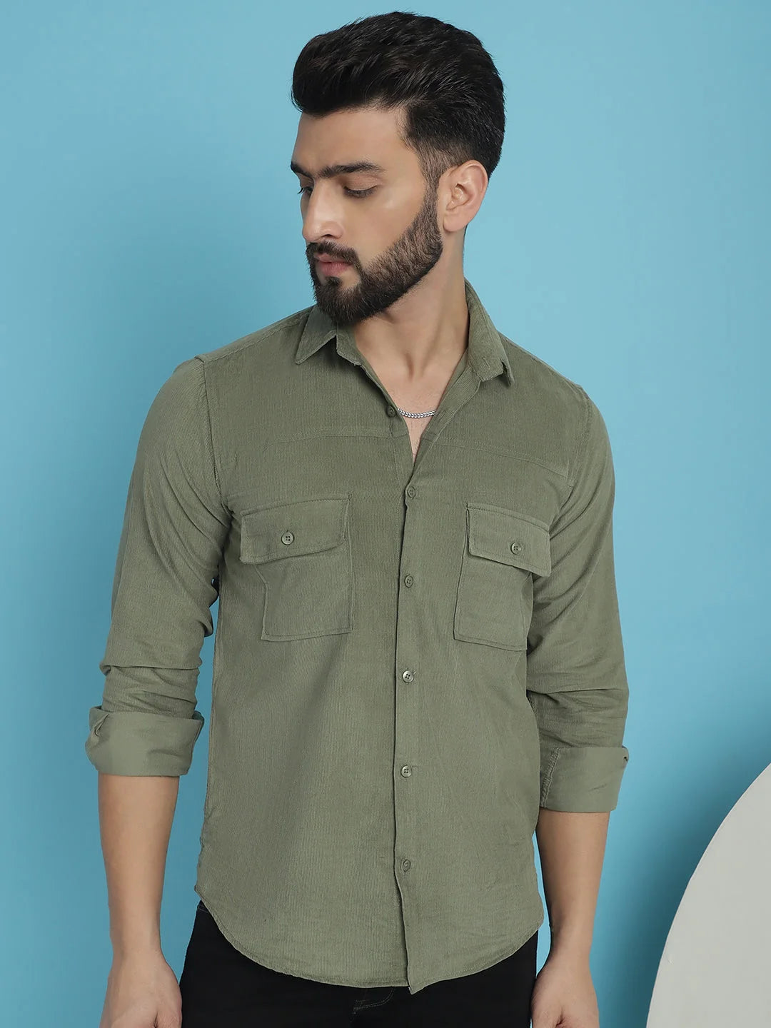 Men's Standard Cotton Shirt - Solid Corduroy Casual Wear