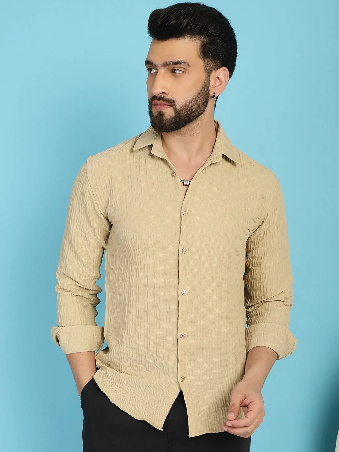 Mens Cotton Shirt - Classic Woven Design, Casual Style