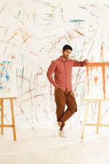 Woven Design Casual Shirt for Mens-SF-928Peach