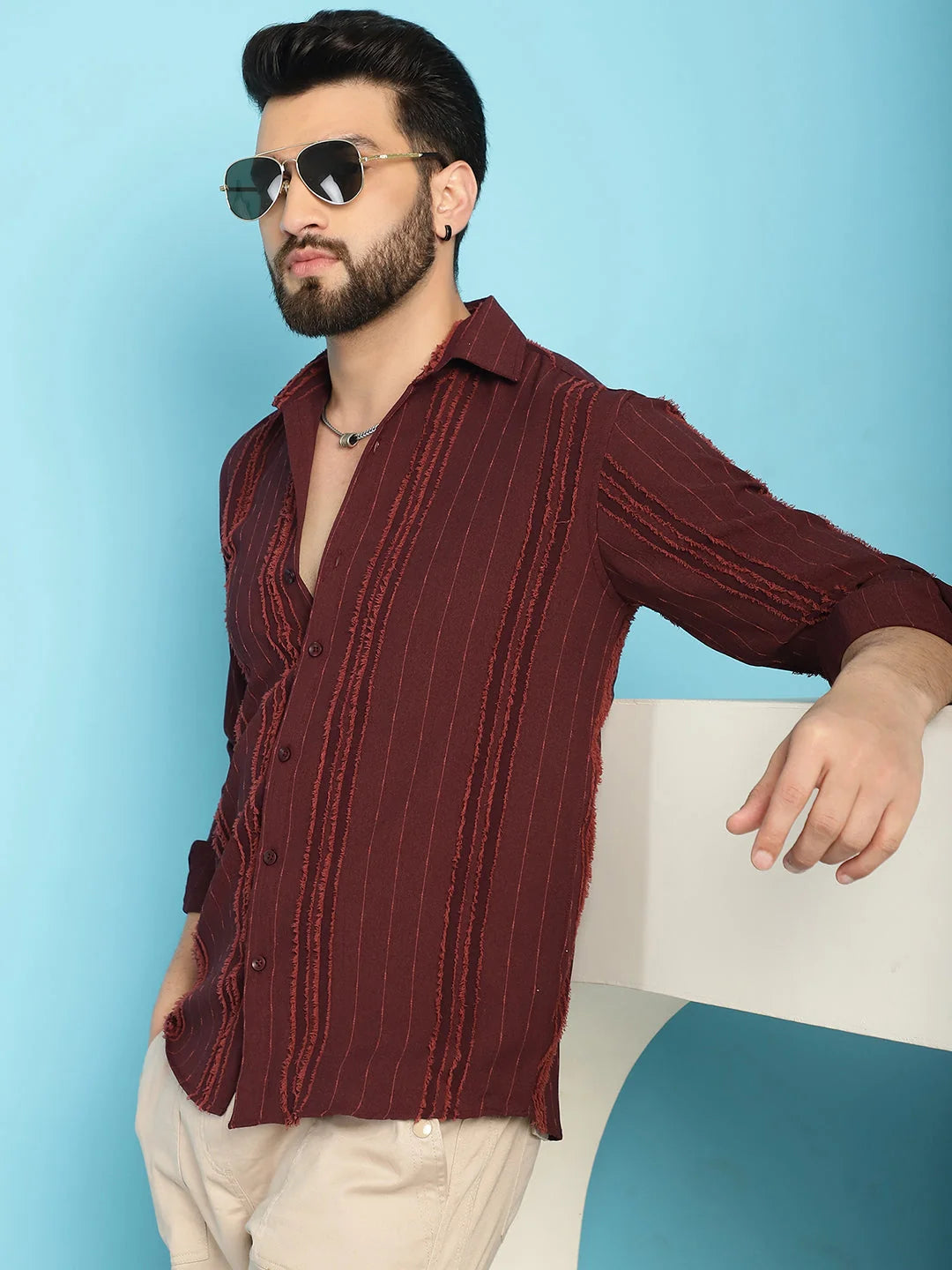 Self Design Brown Mens Shirt SF-929 | Cotton Casual