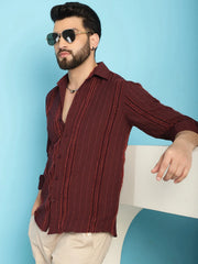 Self Design Casual Shirt for Mens-SF-929Brown