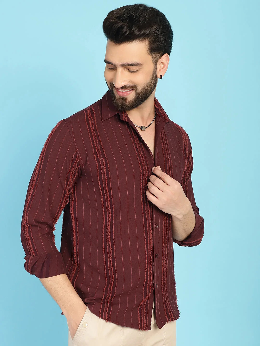 Self Design Brown Mens Shirt SF-929 | Cotton Casual