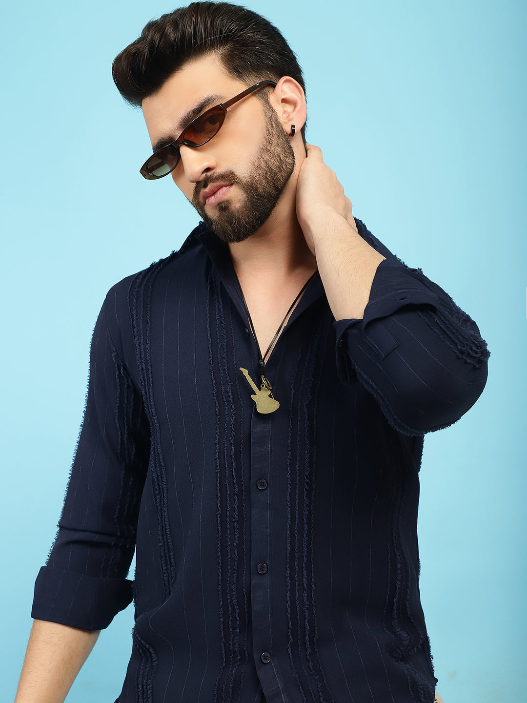 DesiQlo Men Self Design Formal Shirt - Blue