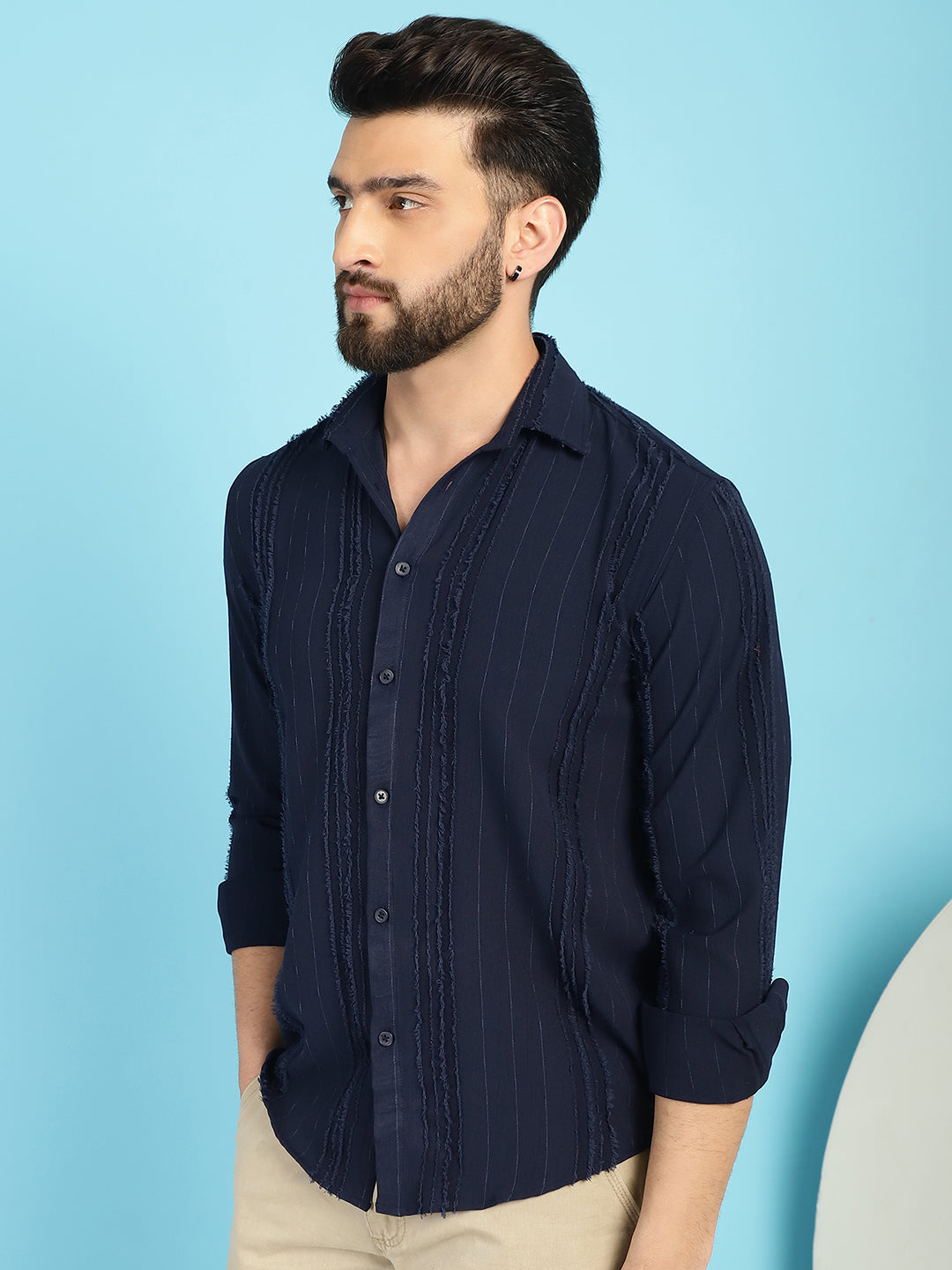 DesiQlo Men Self Design Formal Shirt - Blue