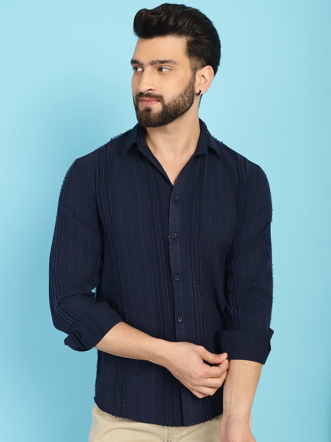 DesiQlo Men Self Design Formal Shirt - Blue
