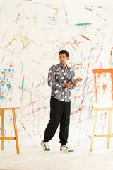 Printed Grey Spread Collar Cotton Curved Casual Shirt-SF-930Grey