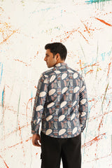 Printed Grey Spread Collar Cotton Curved Casual Shirt-SF-930Grey