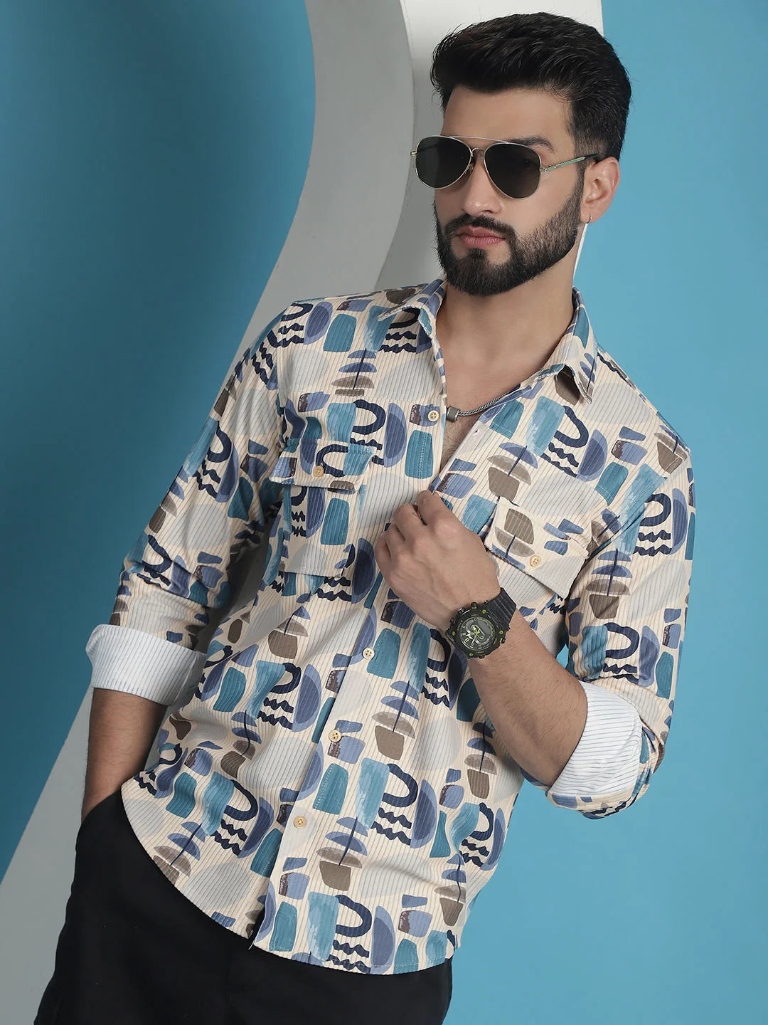 Mens Printed Corduroy Cotton Shirt - SF-930Multi Cotton Shirt