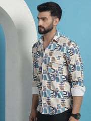 Men Printed Corduroy Cotton Shirt-SF-930Multi