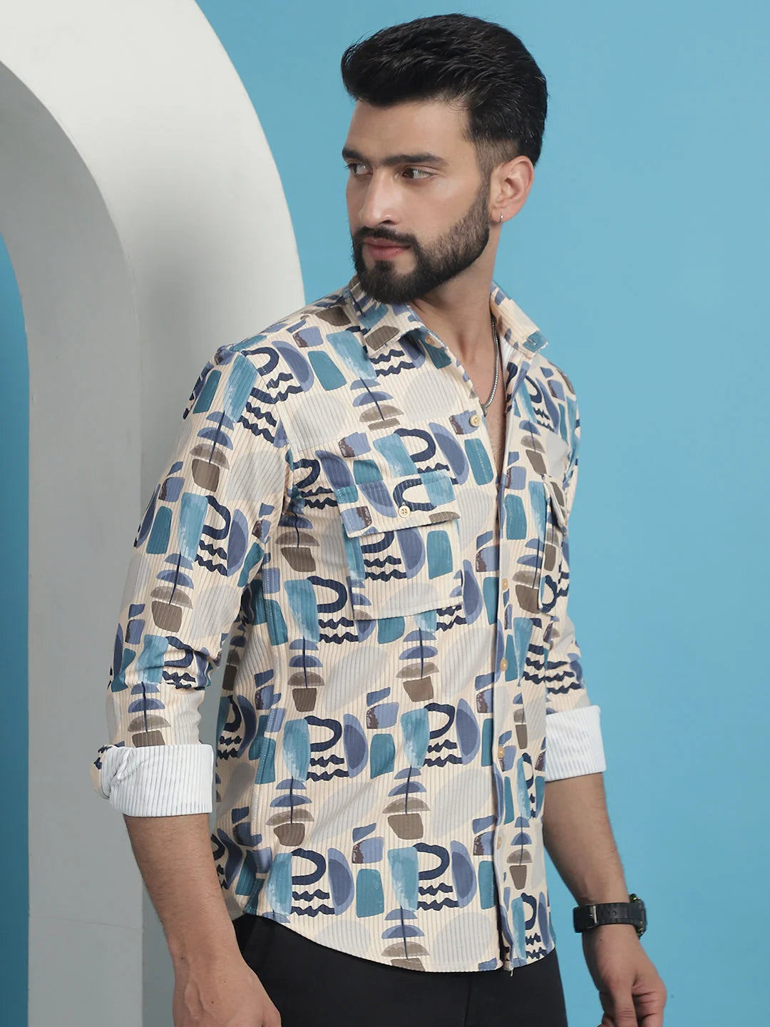 Mens Printed Corduroy Cotton Shirt - SF-930Multi Cotton Shirt