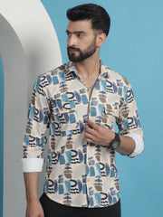 Men Printed Corduroy Cotton Shirt-SF-930Multi