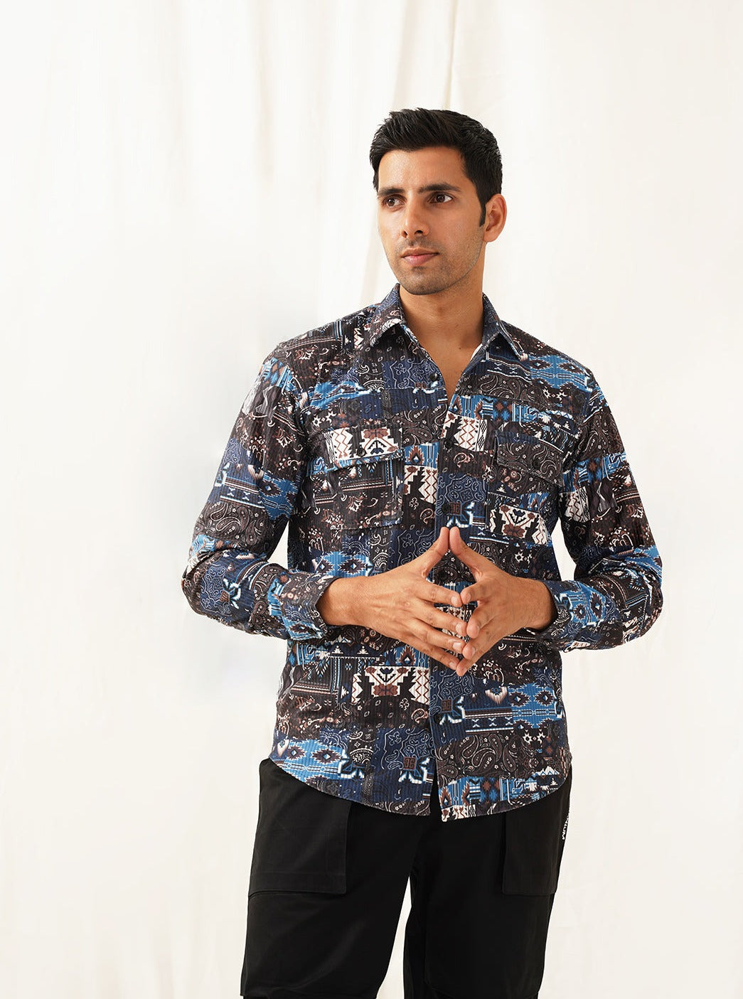 Navy Blue Printed Cotton Mens Shirt | Classic Mens Shirt