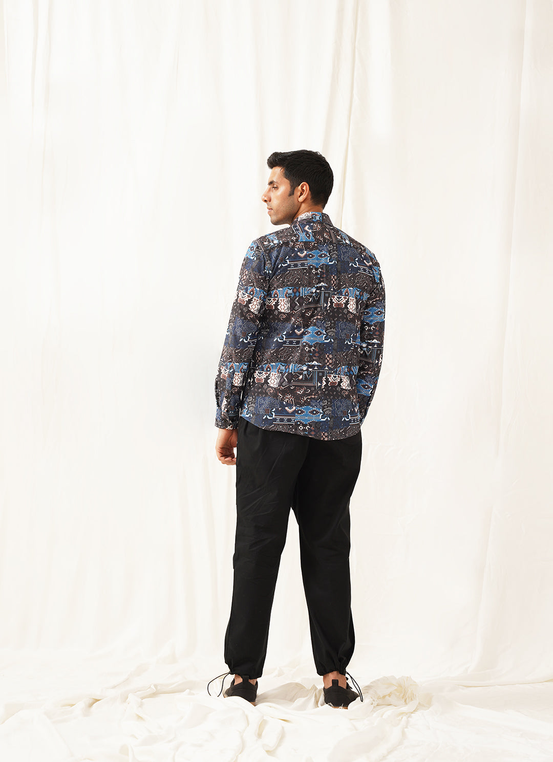 Navy Blue Printed Cotton Mens Shirt | Classic Mens Shirt