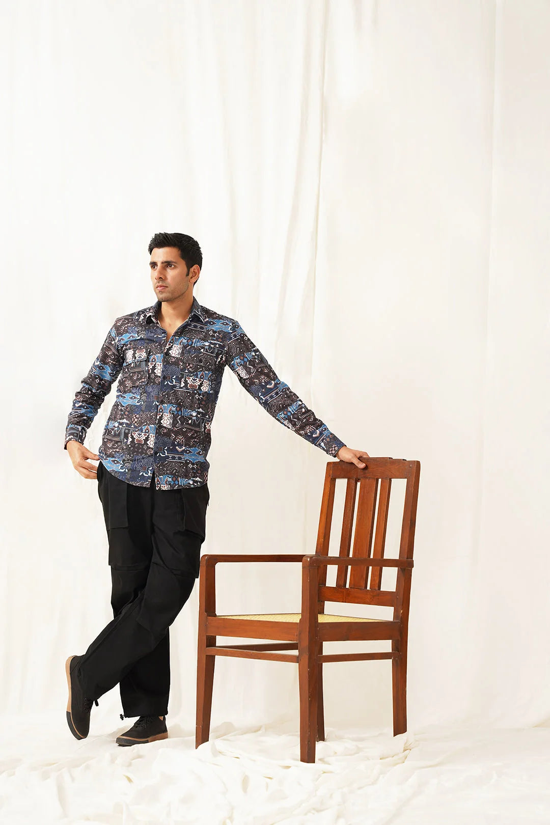 Navy Blue Printed Cotton Mens Shirt | Classic Mens Shirt