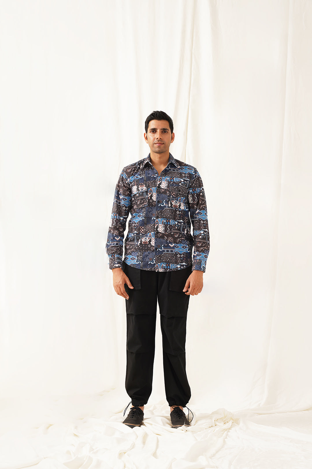 Navy Blue Printed Cotton Mens Shirt | Classic Mens Shirt