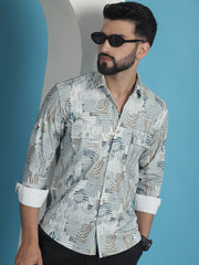 Men Printed Corduroy Cotton Shirt-SF-930Pista
