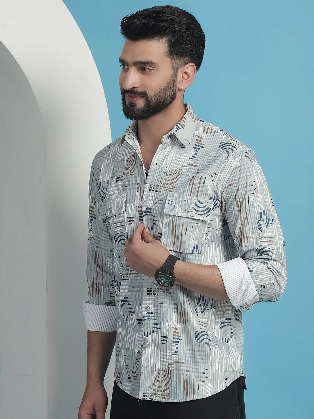 Mens Printed Corduroy Cotton Shirt - SF-930Pista Cotton Shirt