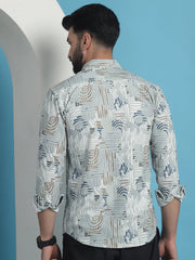 Men Printed Corduroy Cotton Shirt-SF-930Pista