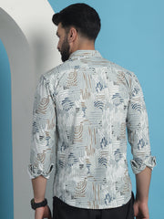 Men Printed Corduroy Cotton Shirt-SF-930Pista