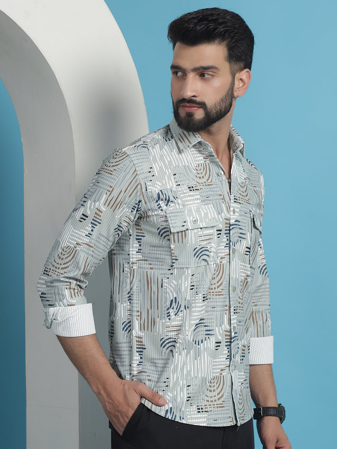 Mens Printed Corduroy Cotton Shirt - SF-930Pista Cotton Shirt