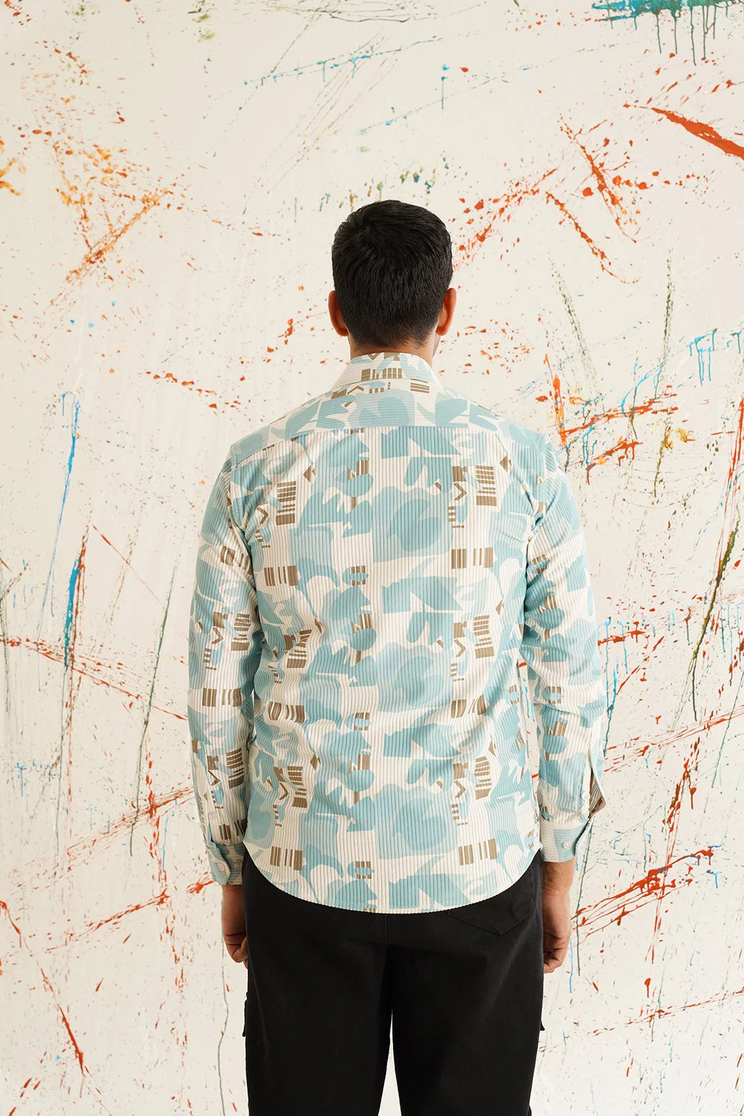 Sky Blue Printed Cotton Mens Shirt | Casual Printed Shirt