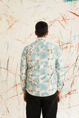 Sky Blue Printed Spread Collar Cotton Curved Casual Shirt-SF-930Sky