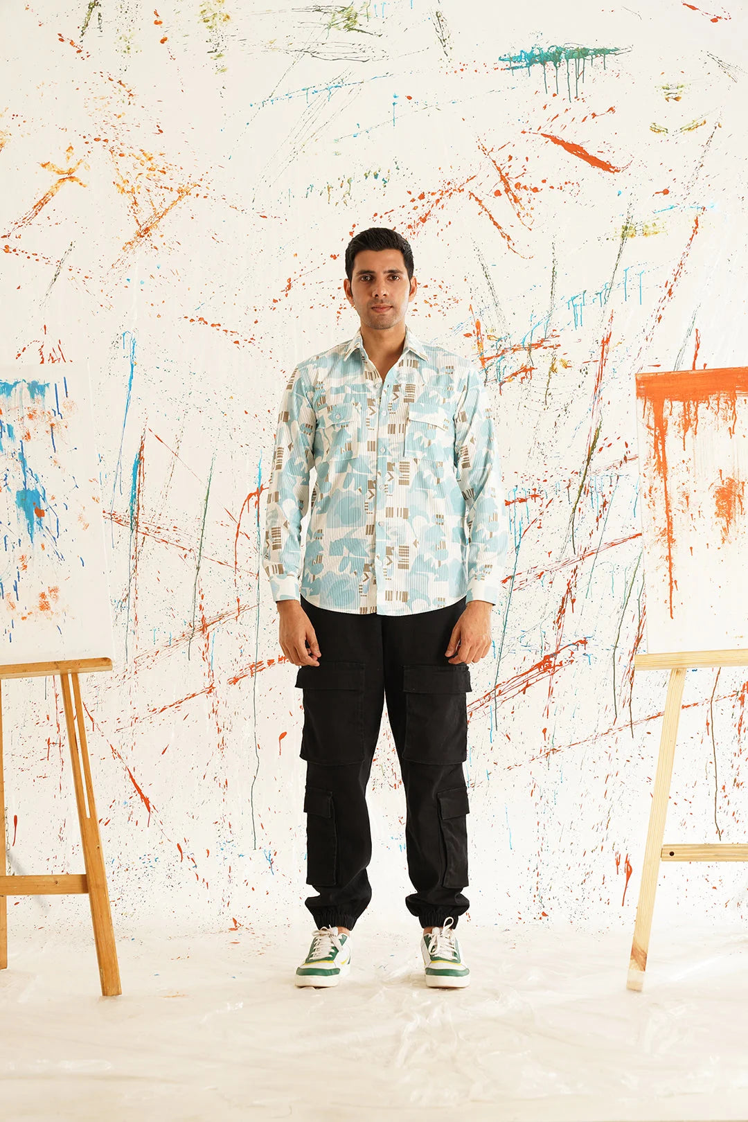 Sky Blue Printed Cotton Mens Shirt | Casual Printed Shirt